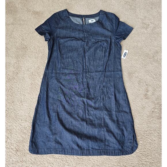 Old Navy Denim Shirt Dress Womens Small Petite Dark Wash knee length - Picture 1 of 6